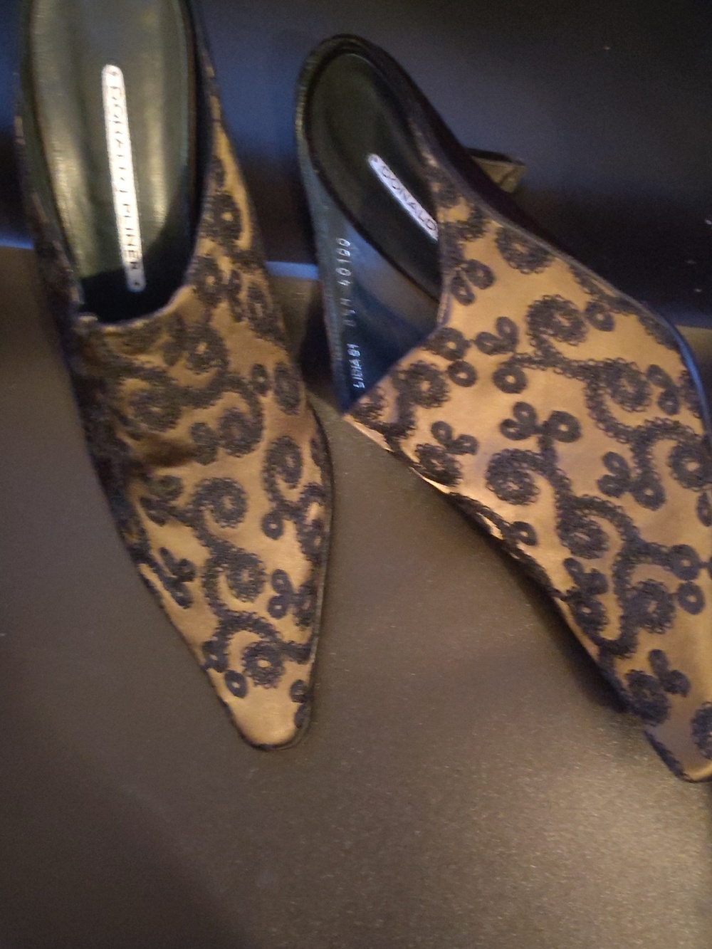 Donald J. Pliner Black Embroidered Gold Slip-On Mules - Picture 2 of 4